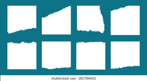 Desechos de papel puestos. Nota rota de blanco. Páginas en blanco de notas, piezas de cuaderno roto. Colección vacía de papel que rompe lágrimas, hojas nota de libro de recortes. Ilustración de vectores aislada