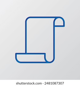 Paper script simple icon vector. Flat design. Paper cut design. Cutted blue symbol with shadow. Gray background.ai