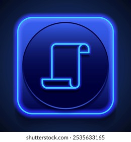 Paper script simple icon vector. Flat design. Blue neon style on button. With shadow.ai