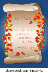 paper scroll with autumn leaves. vector illustration.