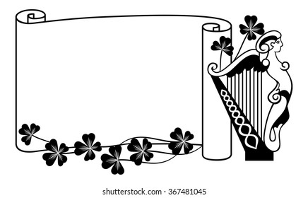 Paper scroll background and irish harp