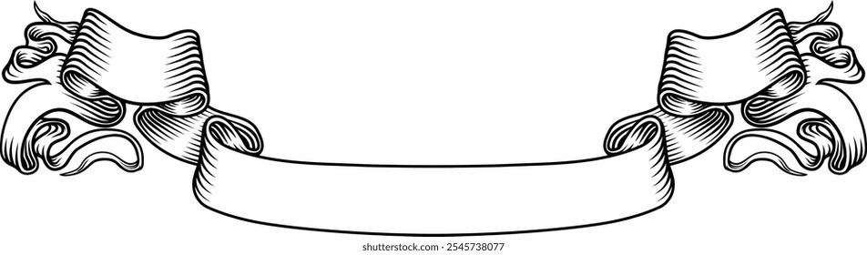 Um pergaminho de fita de faixa de rolagem de papel em um estilo vintage de gravura em madeira