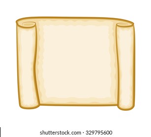 Paper scroll clipart vector isolated on white background. Empty, blank parchment rolled up scroll, old paper sheet texture.