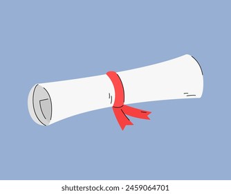 Paper scroll, diploma rolled up and tied vector isolated illustration. Graduation symbol. Educational element.