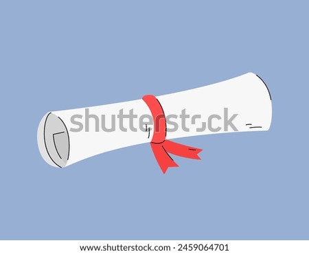 Paper scroll, diploma rolled up and tied vector isolated illustration. Graduation symbol. Educational element.
