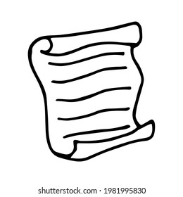 El papel se desplaza en forma de doodle. Parche vector dibujado a mano con texto. Ilustración aislada sobre fondo blanco.