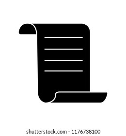 Paper scroll with feather pen icon  , silhouette, logo on white background