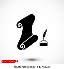 Paper scroll with feather pen icon, best flat icon EPS