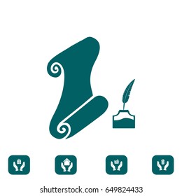 Paper scroll with feather pen icon, best flat icon EPS