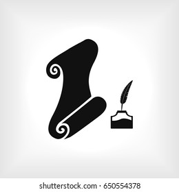 Paper scroll with feather pen icon, best flat icon EPS