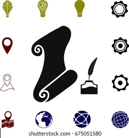Paper scroll with feather pen icon, best flat icon EPS