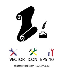 Paper scroll with feather pen icon, best flat icon EPS
