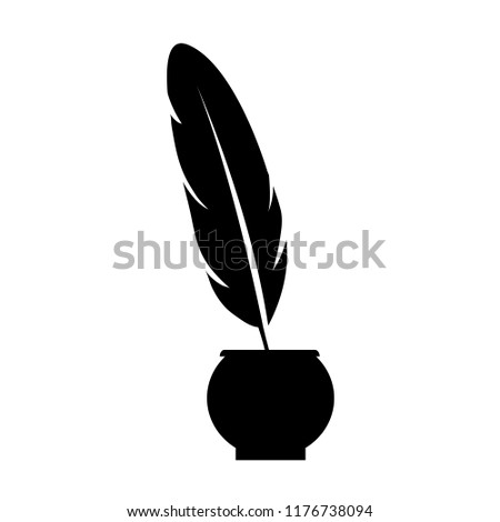 Paper scroll with feather pen icon  , silhouette, logo on white background