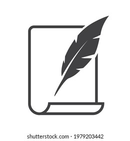 Paper scroll with feather pen line icon for web, mobile and infographics. 