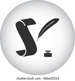 Paper scroll with feather pen symbol sign simple icon on background