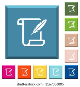 Paper scroll with feather white icons on edged square buttons in various trendy colors