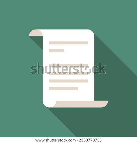 Paper scroll flat icon with long shadow. Simple Literature icon pictogram vector illustration. Writing, letter, history, poetry, document, certificate, author, literature concept. Logo design