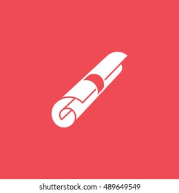 Paper Scroll Flat Icon On Red Background