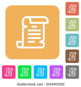 Paper scroll flat icons on rounded square vivid color backgrounds.