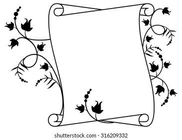 Paper scroll with floral silhouette