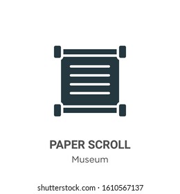 Paper scroll glyph icon vector on white background. Flat vector paper scroll icon symbol sign from modern museum collection for mobile concept and web apps design.