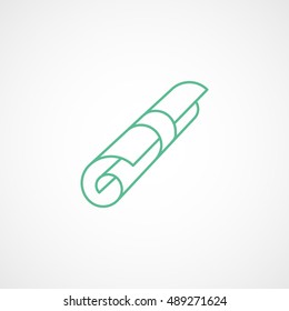 Paper Scroll Green Line Icon On White Background