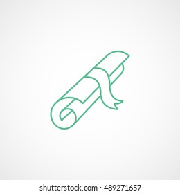 Paper Scroll Green Line Icon On White Background