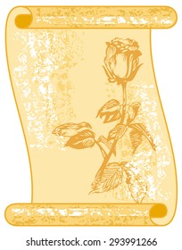 Paper scroll with hand drawn rose