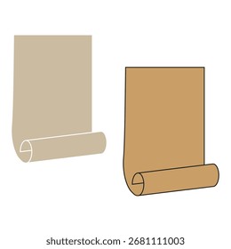 Paper scroll icon. Blank document symbol. Old parchment illustration. Vector brown background. EPS 10.