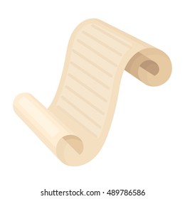Paper scroll icon in cartoon style isolated on white background. Theater symbol stock vector illustration
