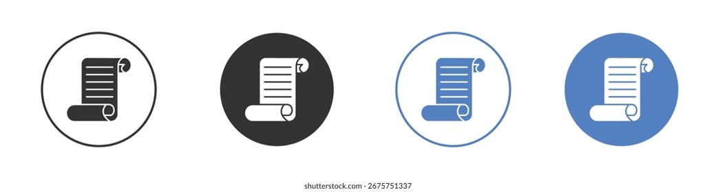 Coleção de ícones de Rolagem de Papel para aplicativo em cores preto e azul
