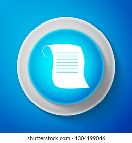 Paper scroll icon isolated on blue background. Canvas scroll sign. Circle blue button. Vector illustration