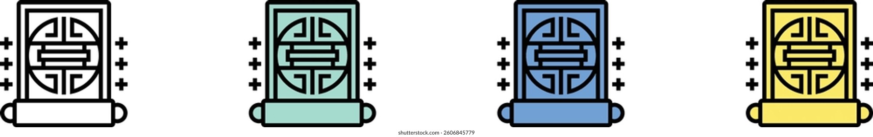 paper scroll icon. Outline, Green, Blue and Yellow Style Design Isolated On White Background