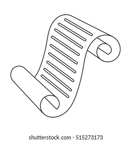 Paper scroll icon in outline style isolated on white background. Theater symbol stock vector illustration