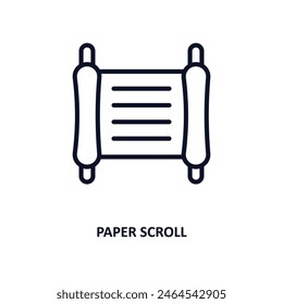 paper scroll icon. Thin line paper scroll icon from museum and exhibition collection. Outline vector isolated on white background. Editable paper scroll symbol can be used web and mobile