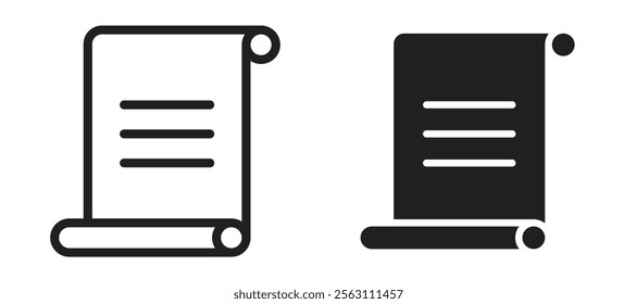 Paper Scroll icons in black line and filled versions