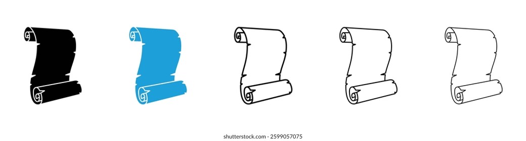 Paper Scroll icons vector illustrations in black and blue colors for web and ui designs