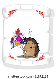 paper scroll with the image of enamoured hedgehog