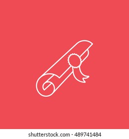 Paper Scroll Line Icon On Red Background