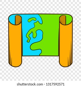 Paper scroll map icon in cartoon style on a background for any web design 