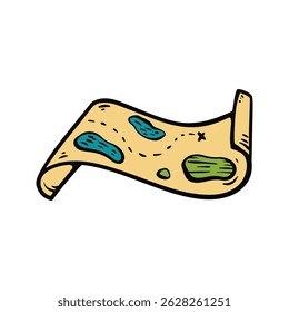 Desenho de caça ao tesouro do mapa de rolagem de papel