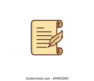 Paper Scroll With Quill Icon Logo Design Element
