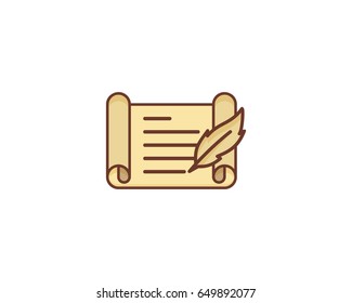 Paper Scroll With Quill Icon Logo Design Element