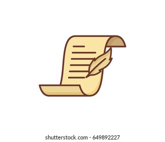 Paper Scroll With Quill Icon Logo Design Element