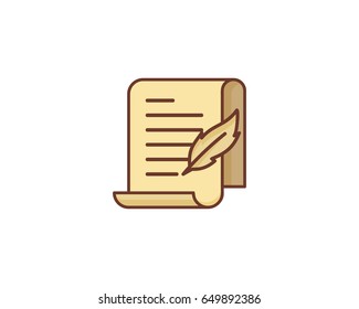 Paper Scroll With Quill Icon Logo Design Element