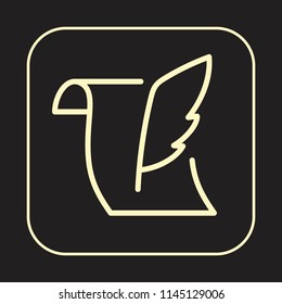 Paper Scroll and Quill Icon. Writing with feather and ink concept. Editable stroke flat icons. Simple thin line art logo. Golden web app button. Vector illustration. 