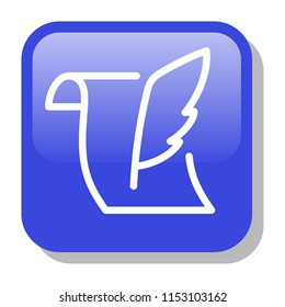 Paper Scroll and Quill Icon. Writing with feather and ink concept. Editable stroke flat icons. Simple thin line art logo. Web app button. Vector illustration. 