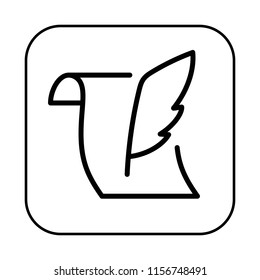 Paper Scroll and Quill Icon. Writing with feather and ink concept. Editable stroke flat icons. Simple thin line art logo. Black outline button. Vector illustration. 