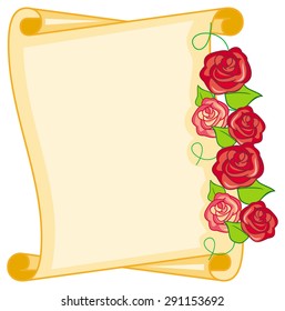 Paper scroll with red roses 