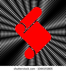 Paper scroll sign illustration. Vector. Red icon on white and black radial interference as background.